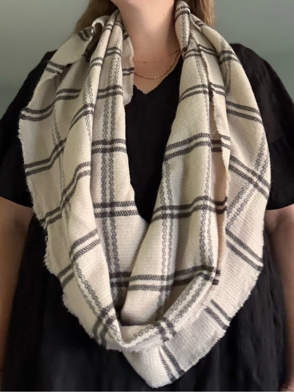A New Day Target Cozy Plaid Infinity Scarf Cream and Black NWOT